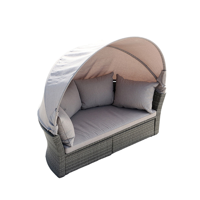 Rattan Round Beach Sunbed With Canopy Patio Furniture