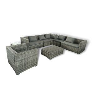 Durable Rattan Garden Corner Sofa with Dining / Coffee Table Set