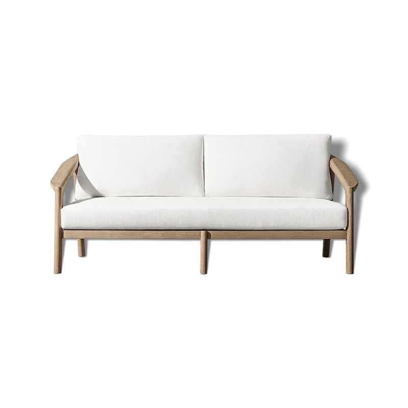 Teak Outdoor 2-Seat Patio Sofa with Natural/White Color