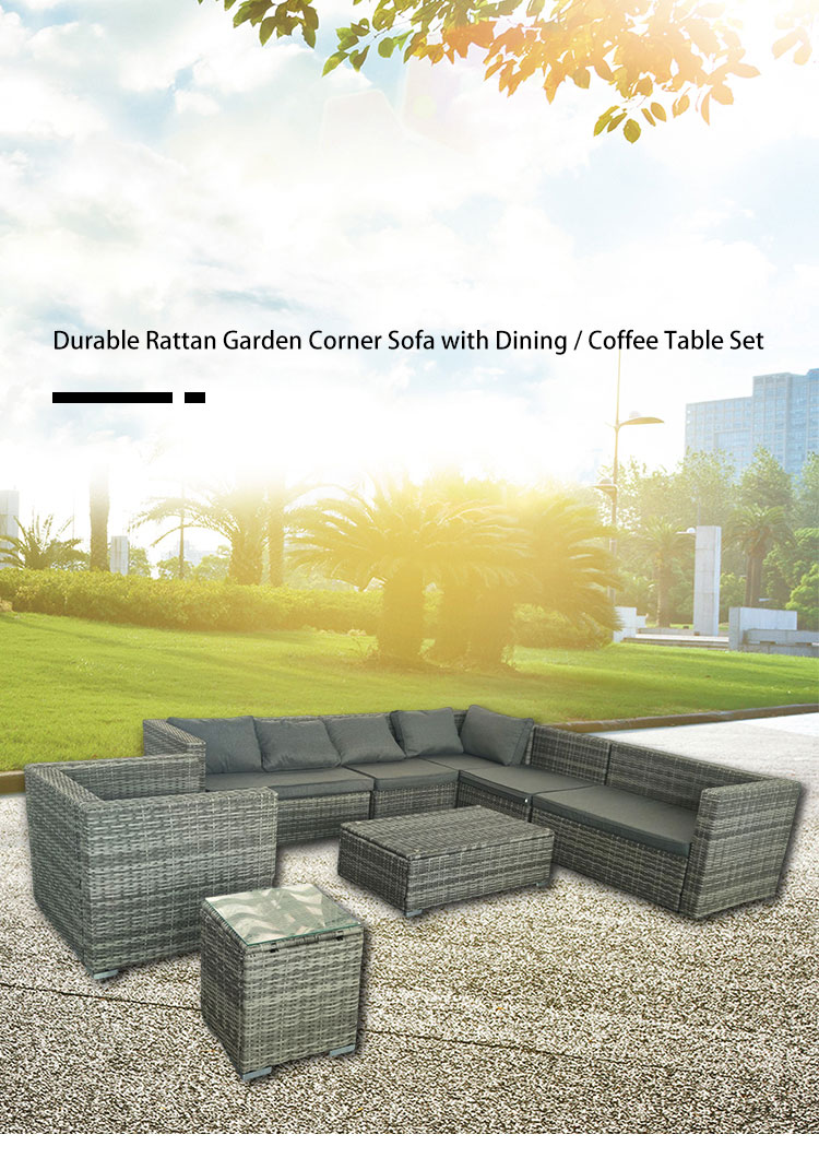 Durable Rattan Garden Corner Sofa with Dining / Coffee Table Set Buy