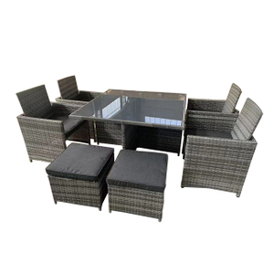 Rattan Outdoor Furniture Sofa Set with a Glass-Topped Table